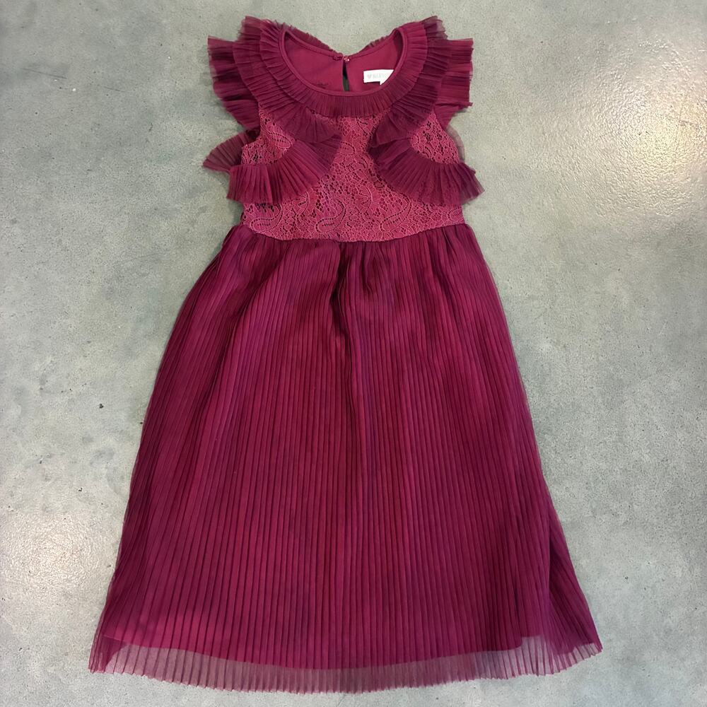 Nannette Kids maroon Burgundy Formal lace pleaded dress Girls 6X